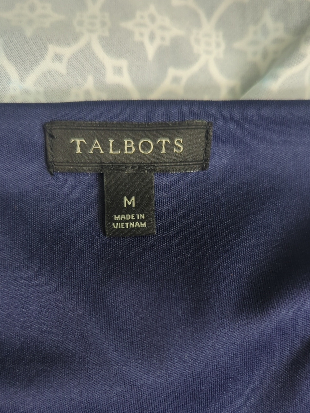 Talbots Navy White Faux Wrap Jersey Dress Size M Geometric Print - Picture 7 of 8